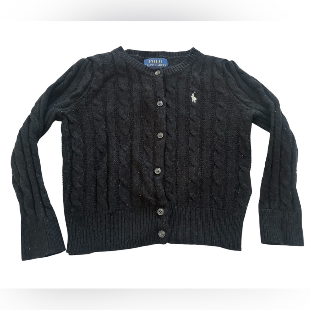 Polo Ralph Lauren Toddler Black Cable Knit Wool Blend Cardigan 3/3T